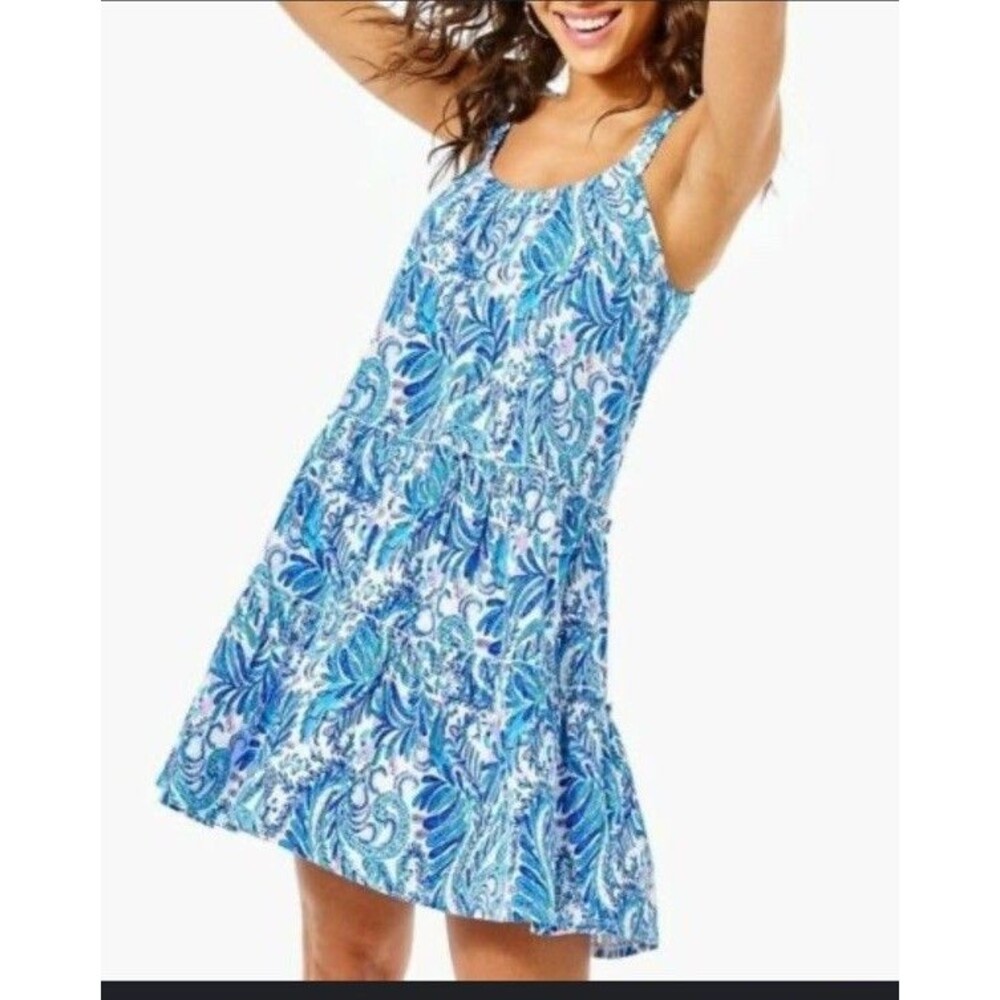 Lilly Pulitzer Loro Blue & White Printed Sleeveless Midi Dress